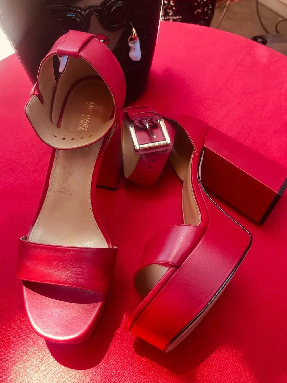 MICHAEL Michael Kors Red Platform Block Heel Sandals